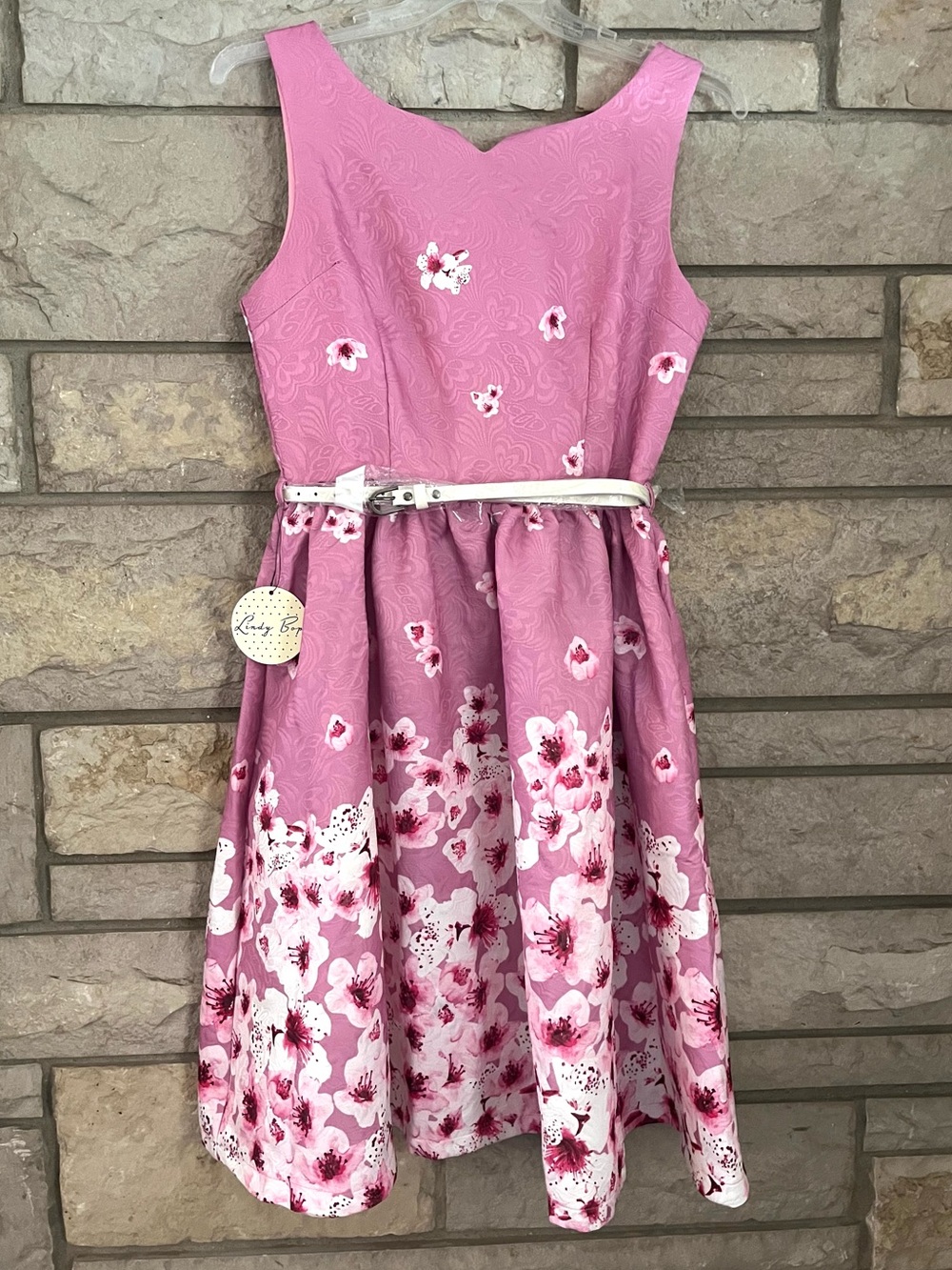 Lindy Bop Delta Pink Blossom Floral Dress NWT Belted 50’s Look Sock Hop SZE 8
